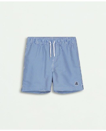 Brooks Brothers Boys Striped Swim Trunks | Light Blue | Size 4
