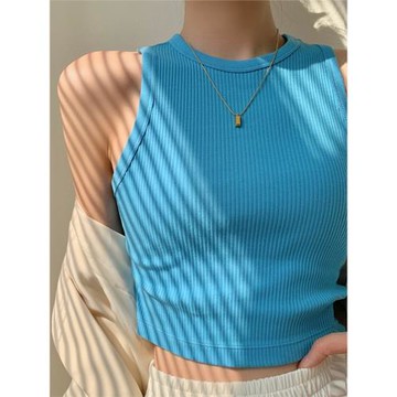 藍色吊帶背心女2026新款外穿洋氣夏季短款無袖棉質螺紋辣妹上衣潮