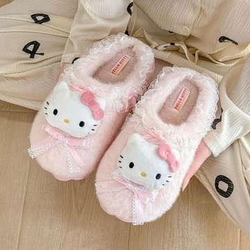 可愛毛絨拖鞋🎀 KT貓棉拖鞋女士秋冬季新款三麗鷗可愛家居毛絨防滑棉鞋女冬天