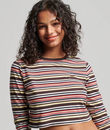 Superdry Women's Women's Organic Cotton Vintage Stripe Crop Long Sleeve Top Brown / Tonal Brown Stripe - Size: 10 Size: 6