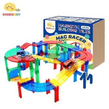 ScienceBaby - 雪鑽磁力片｜電動軌道車112片｜3歲+