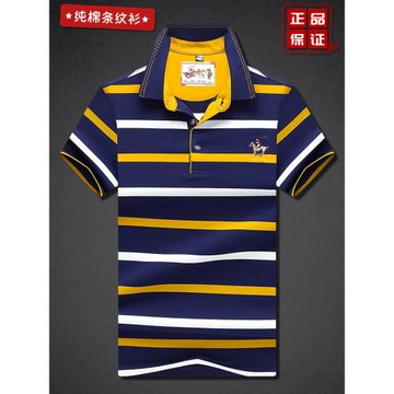 保羅夏季男士純棉短袖t恤條紋翻領polo衫中年爸爸半袖大碼上衣服