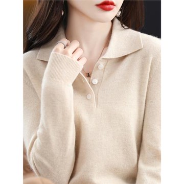 翻領100%純羊毛衫女洋氣潮流時尚秋冬年新款毛衣羊絨衫寬松針織衫