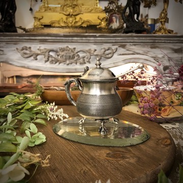 法國錫鍍銀扭索飾紋guilloché醬料盅