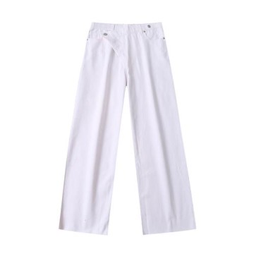 牛仔闊腿褲 秋季新外貿女裝時尚高腰偏門襟紐扣直筒休閑長褲31663