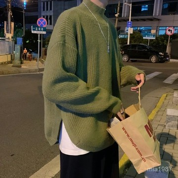 【優選好物】秋冬韓版慵懶風寬鬆開叉圓領毛衣男士港風純色套頭bf打底針織衫男 LHPQ