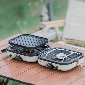 貝殼爐便攜折疊雙口瓦斯爐 白沙色