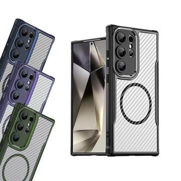 RUGGED SHIELD 領先Pro 三星 Galaxy S24 Ultra 鋁合金鏡頭框 碳纖紋磁吸防摔殼 手機殼