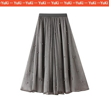 現貨💕【重工】荷葉邊 釘珠半身裙 春夏新款 長裙 高腰 中長款 不規則 裙子 半裙 設計感 a字裙 小個子女裝 珠光絲皺