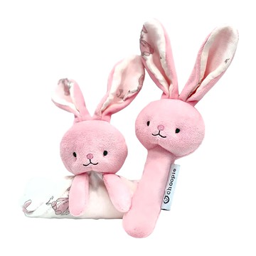 choopie 動物安撫巾及手搖鈴組 立體精緻可愛造型 紗布x超柔纖維完美結合  粉邦妮  1組