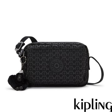 Kipling 經典黑菱格紋印花前後加寬收納側背包-ABANU