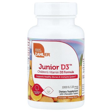 Zahler, Junior D3™，兒童維生素 D3 配方，橙子，25 微克（1000 國際單位），120 片咀嚼片