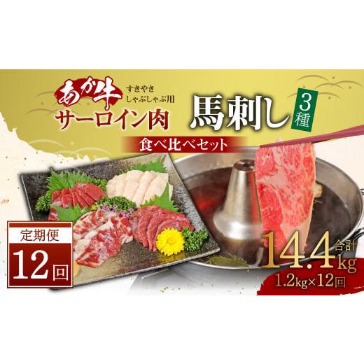 ふるさと納税 熊本県 高森町  あか牛 すきやき ・ しゃぶしゃぶ 用 サーロイン肉 1kg (500g×2)、 馬刺し 200g 赤身 100g 霜降り 50g たて…