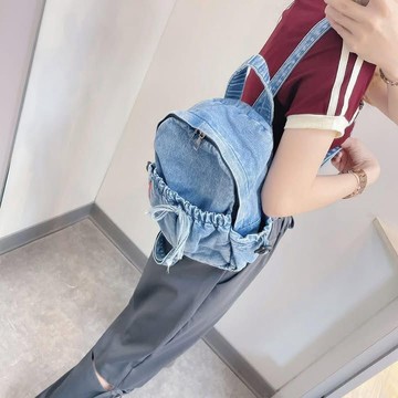 水洗丹寧蝴蝶結後背包