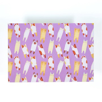 【紫色條條貓】 水彩插畫 花樣明信片 手帳 可愛 站立貓咪