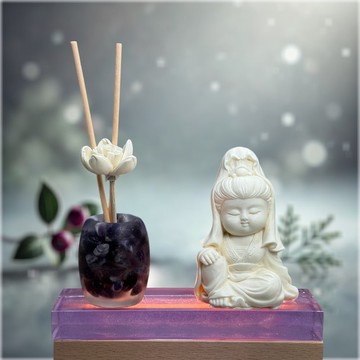 淨念開運水晶平安燈座系列 紫水晶 觀音小佛公仔光明燈 贈5ML精油