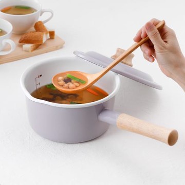 【FUJIHORO 富士琺瑯】Cotton PLus 簡約+系列 單柄附蓋牛奶鍋 亞麻米14cm/1.2L