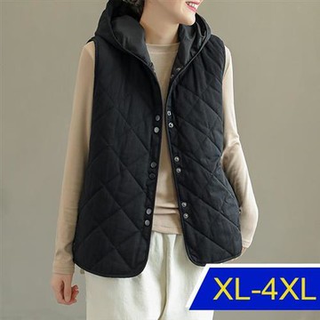 【韓國K.W. 】韓國進口極緻率性羽绒棉輕保暖背心(羽绒棉/輕暖背心/連帽背心/小香風)