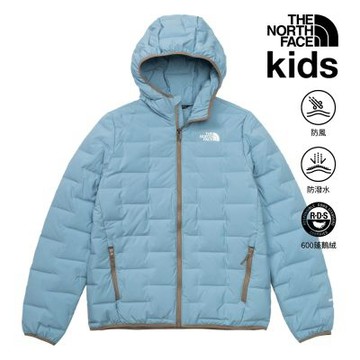 【The North Face 官方旗艦】北面兒童藍色DWR防潑水連帽羽絨外套｜8J7RNO6