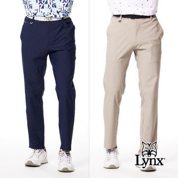 【Lynx Golf】男款日本進口面料環保抗UV涼感特殊剪裁造型口袋立體凸印設計平口休閒長褲(二色)