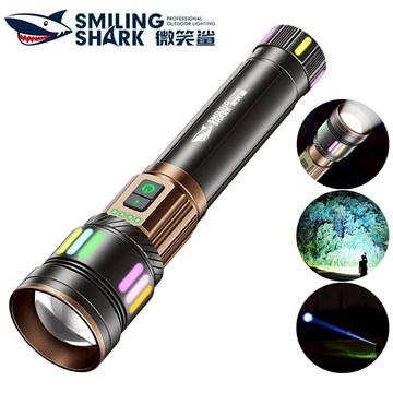 微笑鯊正品 SD5332 LED手電筒強光 M60 6000lm千米遠射 3檔調焦 Type-C充電 彩色夜光 防水露營