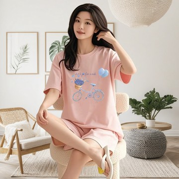 貨物臺階 胖MM必收韓版顯瘦牛奶絲家居服套裝夏季薄款外穿潮 女生套裝 時尚套裝 貨物套裝 大碼套裝 JA002