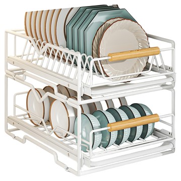 AFAMIC 艾法 廚房碗盤瀝水架櫥櫃拉籃抽屜式下水槽收納置物架 盤架+碗架組合 碳鋼 白色  2層  1組