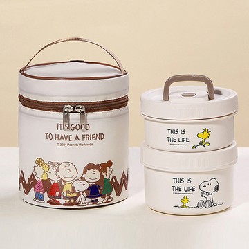 【優貝選】SNOOPY 史努比多用途316不鏽鋼餐盒套組-兩件組(附保溫提袋)
