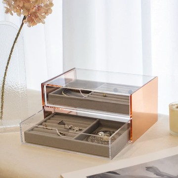 目喜生活｜玫瑰金月光雙層抽屜珠寶盒