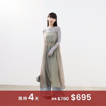 微光澤透膚設計細肩長罩衫洋裝 兩色售