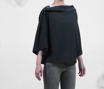 經典款 輕量立體抓褶寬領毛衣 - 墨黑綠