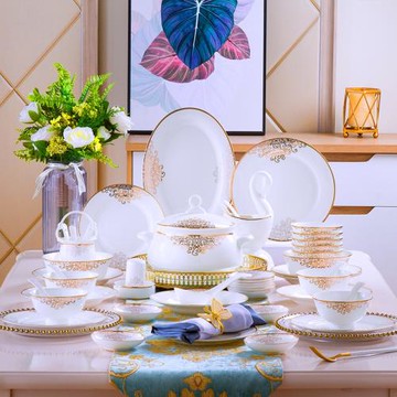 碗碟套裝家用景德鎮骨瓷餐具套裝盤子陶瓷碗碗筷喬遷碗具2023新款