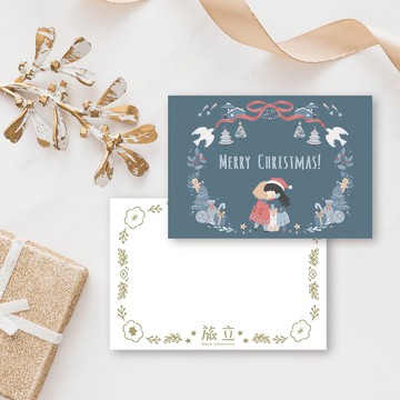 聖誕花圈 聖誕節卡片 橫式350g瑞典一級卡 插畫明信片