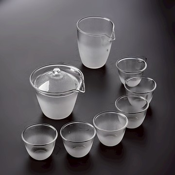 恬靜 日式云霧玻璃茶具套裝耐熱茶具磨砂透明蓋碗茶壺茶杯禮盒裝