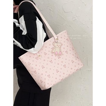大容量通勤包包女2024春夏新款單肩腋下包休閑學生上課小熊托特包