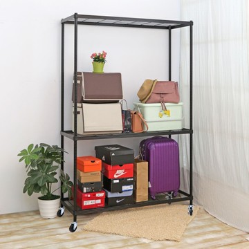【品樂生活】45X120X216CM 包邊厚鐵框三層推車 烤漆霧黑/置物架/波浪架/收納架/鐵力士架