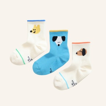 韓國 Kokacharm 童襪14-18cm適用-暖暖晨光狗勾3入組