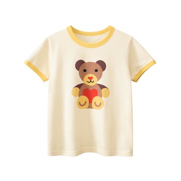 27home - 純棉短袖上衣-愛心熊熊-杏色