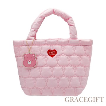 【Grace Gift】Care Bears-樂觀小熊吊牌衍縫空氣托特包M 粉紅