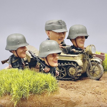 Q版二戰德軍半履帶摩托車Sd.Kfz 2  Kettenkraftrad +大兵五人組