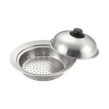 YOSHIKAWA 吉川 美味彩菜 日本18-8不銹鋼附蓋蒸煮盤 小 日本製 20cm  1個