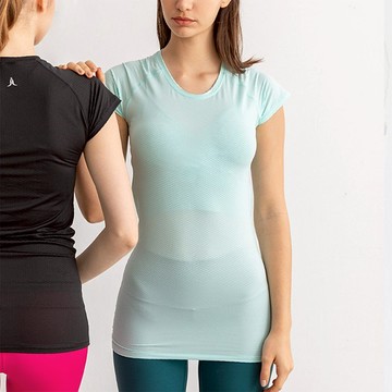 【NAMASTE】Maci 窈窕彈性休閒上衣 - 水藍