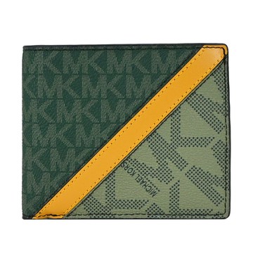 [平輸版] 【MICHAEL KORS】COOPER滿版斜槓短夾-(綠)真品平輸