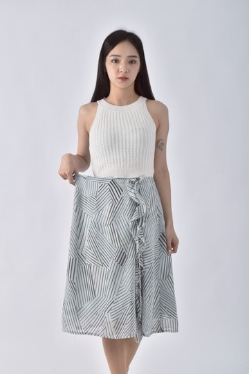 (M) fashion magic小香風線條藍色長裙