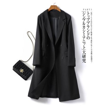 氣質西裝外套女2024新款春秋韓版修身長款過膝黑色休閑百搭長西服