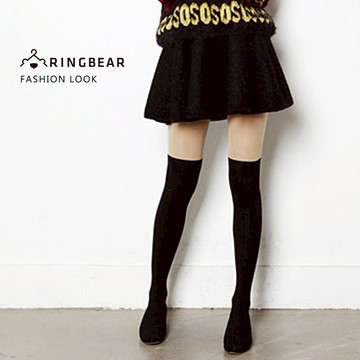 短裙--優雅氣質小女人風格顯瘦寬版鬆緊帶毛氈荷葉圓裙(黑M-5L)-Q91眼圈熊中大尺碼