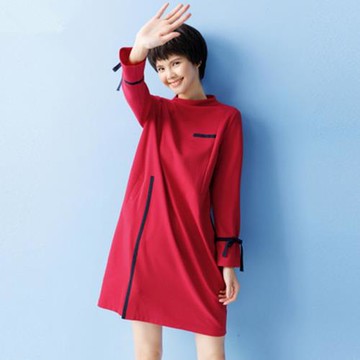 紅色內搭連衣裙女長袖2023秋冬新款寬松大碼簡約休閑流行中長裙子