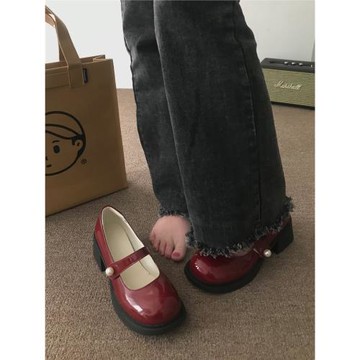 小sun家 紅色粗跟鞋女夏季2025年新款晚風溫柔法式復古瑪麗珍單鞋