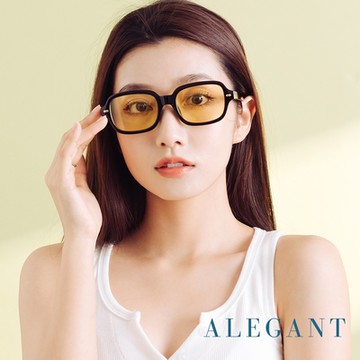 ALEGANT摩登時髦雪泥黃方圓框墨鏡│UV400太陽眼鏡│曇影的薄羽花原