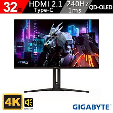 GIGABYTE 技嘉 AORUS FO32U2 32型 QD-OLED 真4K電競螢幕(32型/4K/240Hz/0.03ms/QD-OLED/HDMI2.1/TYPE-C)